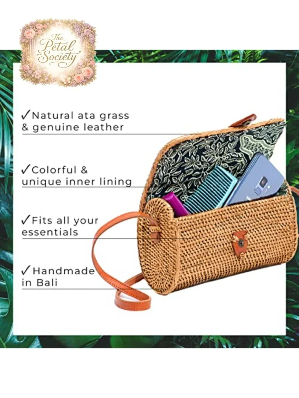 Handmade Rattan Woven Crossbody Bag - Straw Boho Purse